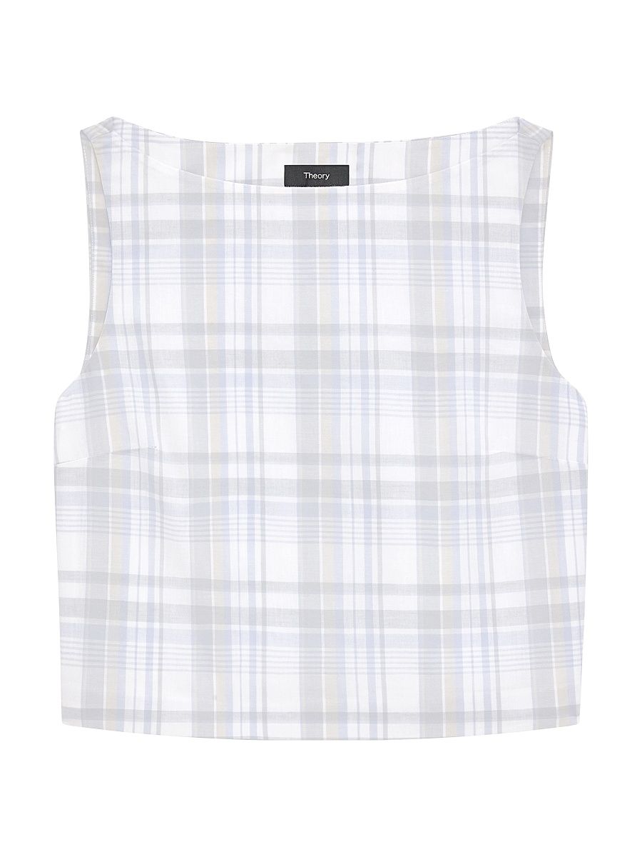 Women's Plaid Boxy Boatneck Top - Olympic Multi - Size 12