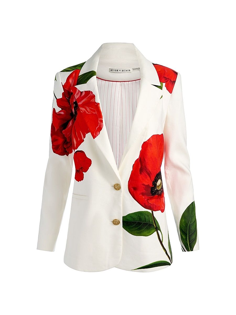 Women's Elna Floral Linen-Blend Blazer - Summer Poppy - Size 12