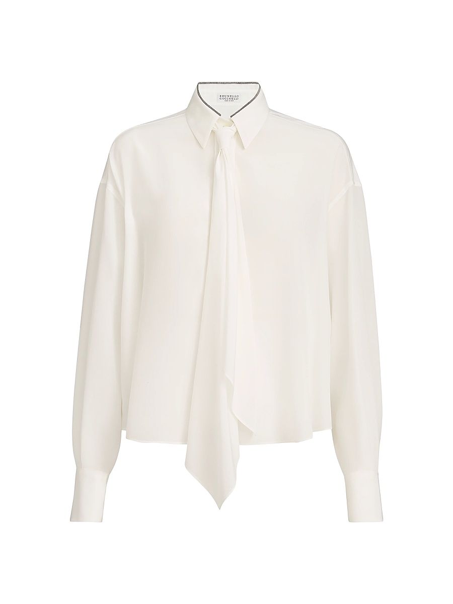 Women's Silk Crêpe De Chine Shirt - White - Size Medium