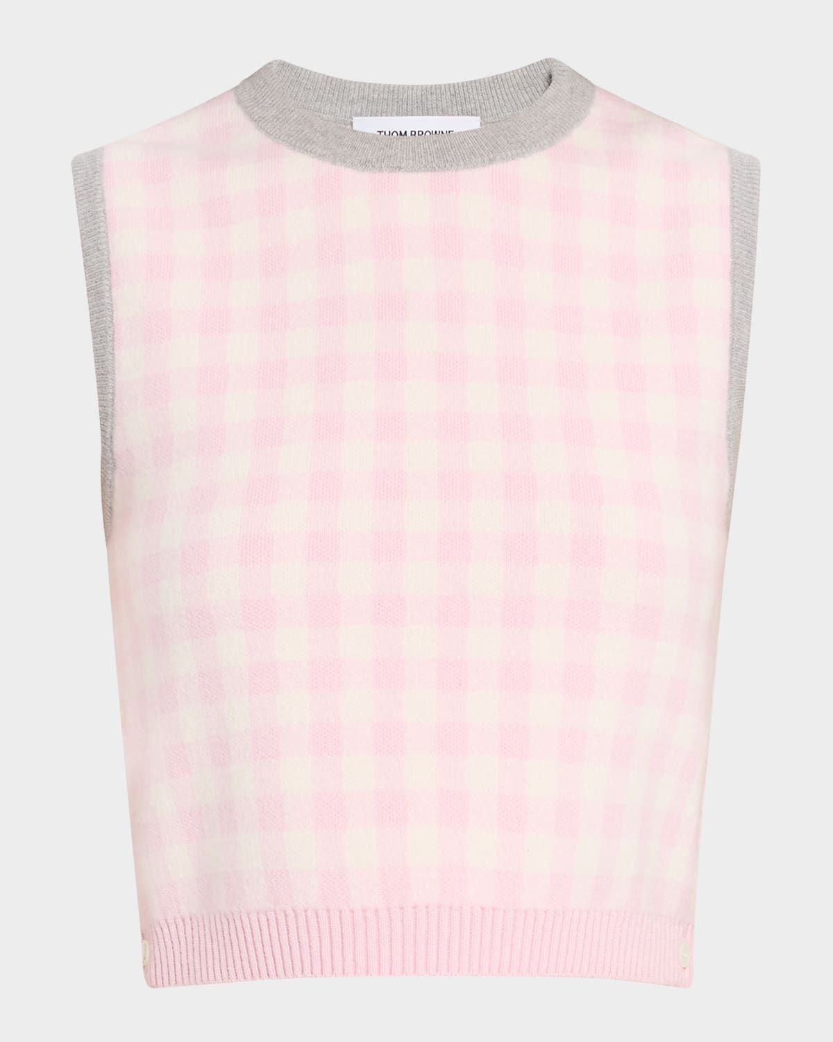 Fun Mix Gingham Check Jacquard Crop Tank Sweater