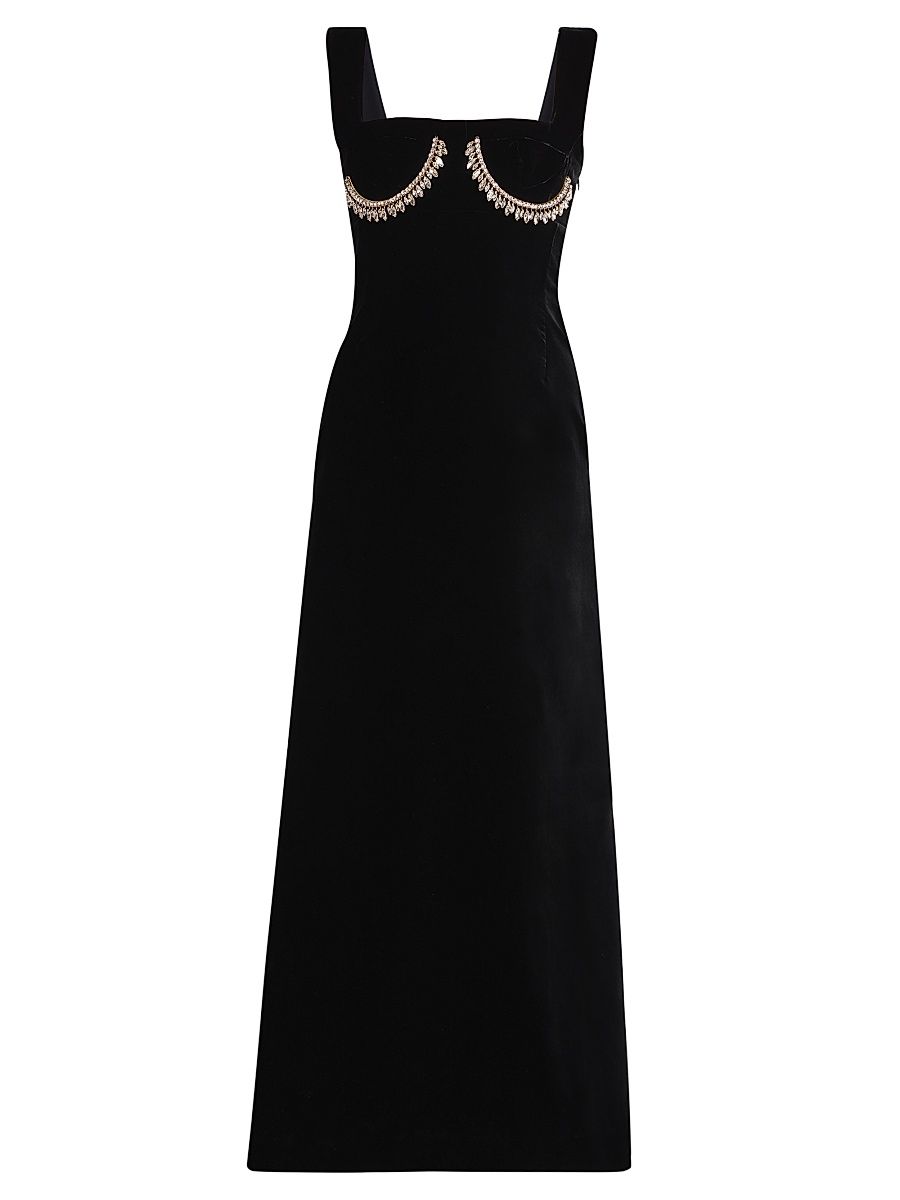 Women's Velvet Embellished Gown - Black - Size 0