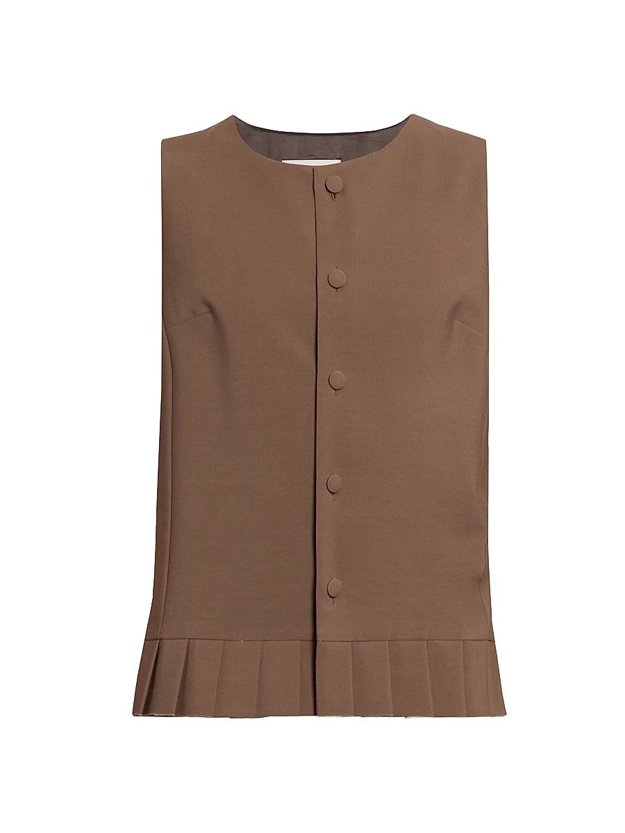 Women's Pleated Wool-Blend Tunic Top - Brown - Size 2