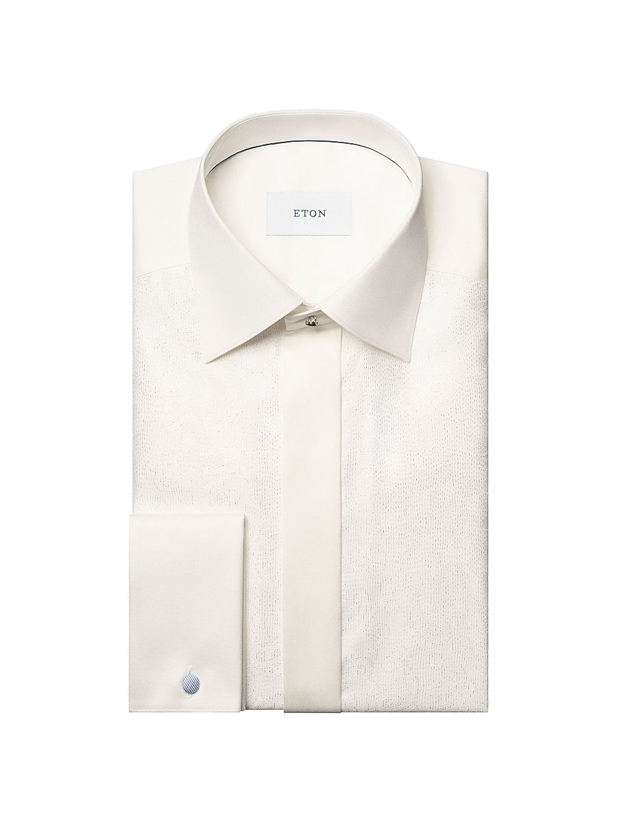 Men's Slim-Fit Bib-Striped Jacquard Shirt - White - Size 17.5