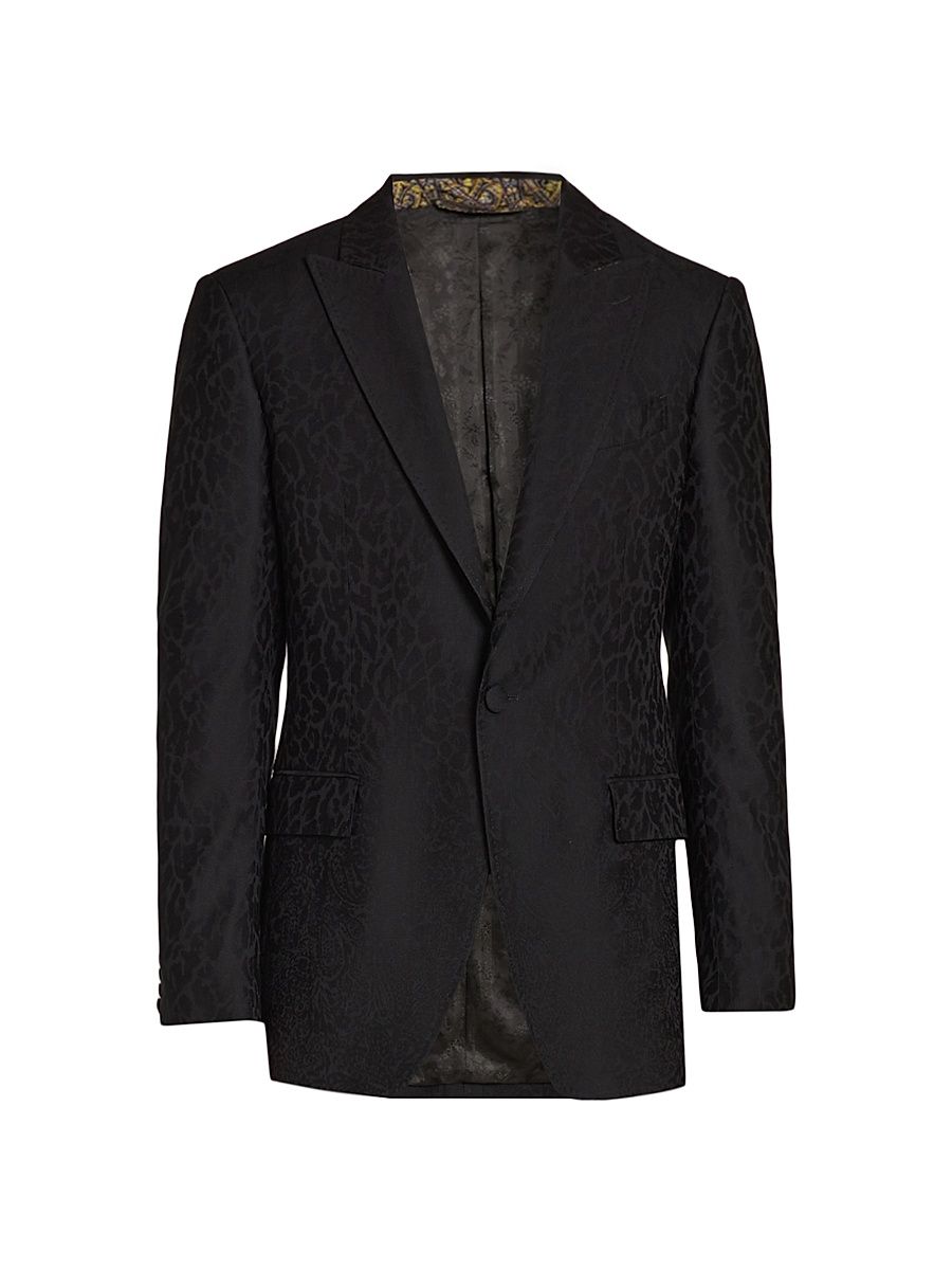 Men's Fuji Tonal Animal-Print Evening Jacket - Black - Size 48