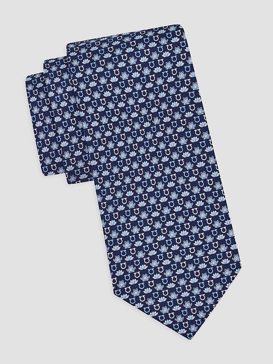 Men's Frog Print Silk Tie - Navy