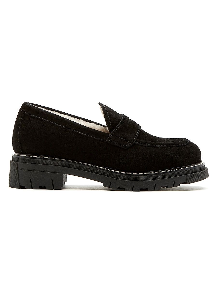 Women's Donny 40MM Shearling-Lined Suede Penny Loafers - Black Suede - Size 10