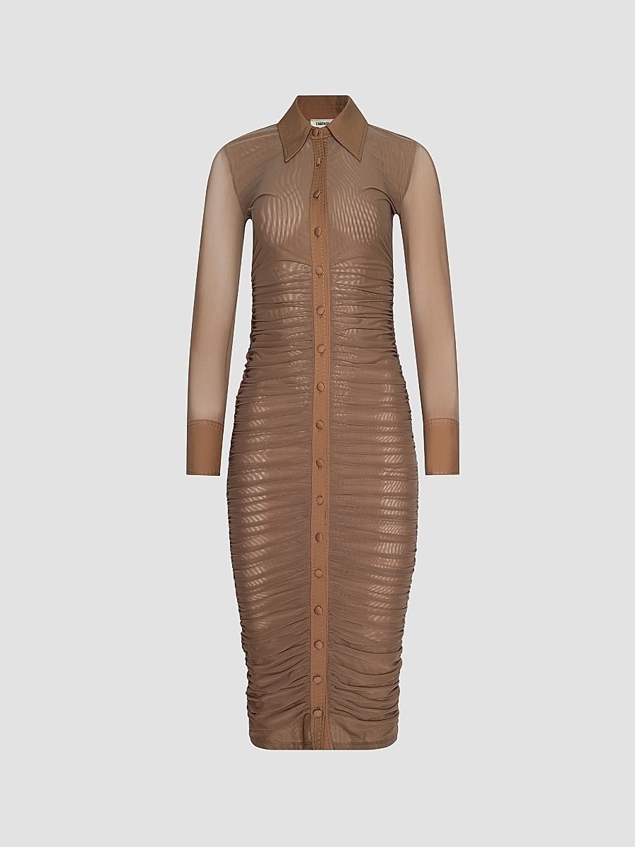 Women's Adriana Ruched Body-Con Midi Shirtdress - Hazelnut - Size Medium