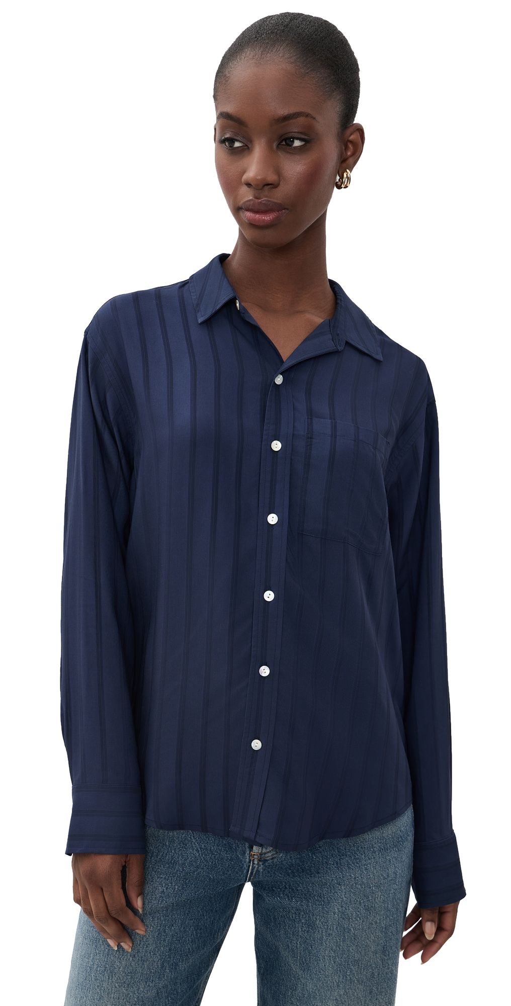 DONNI. The Shadow Stripe Shirt Navy L