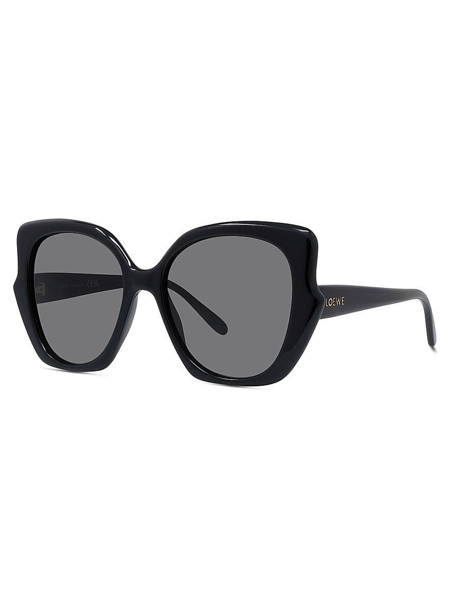 Women's Thin Havana 54MM Geometric Sunglasses - Black Dark Grey