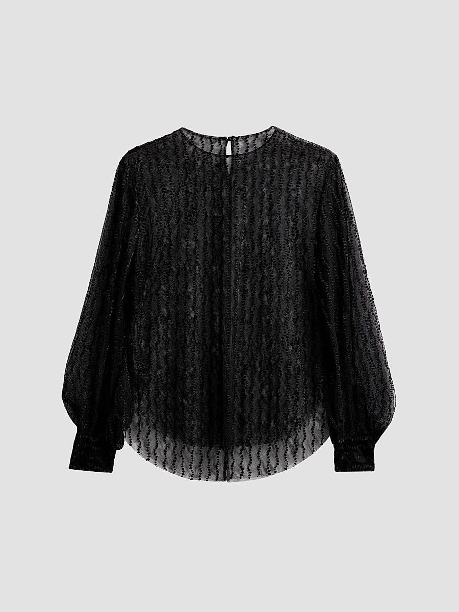 Alberta Ferretti Women's Striped Sheer Blouse - Black - Size 12
