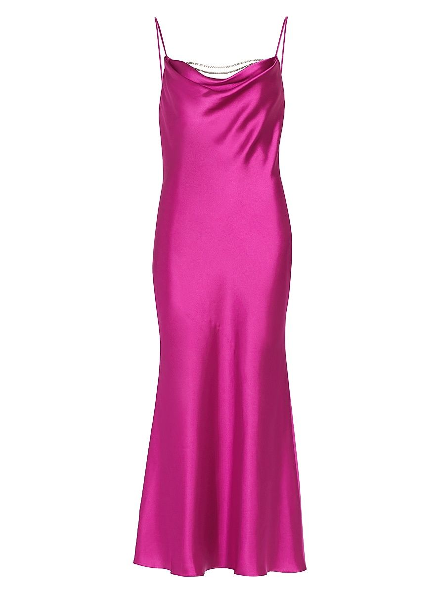 Women's Antione Crystal Satin Cowlneck Midi-Dress - Cerise Pink - Size 14