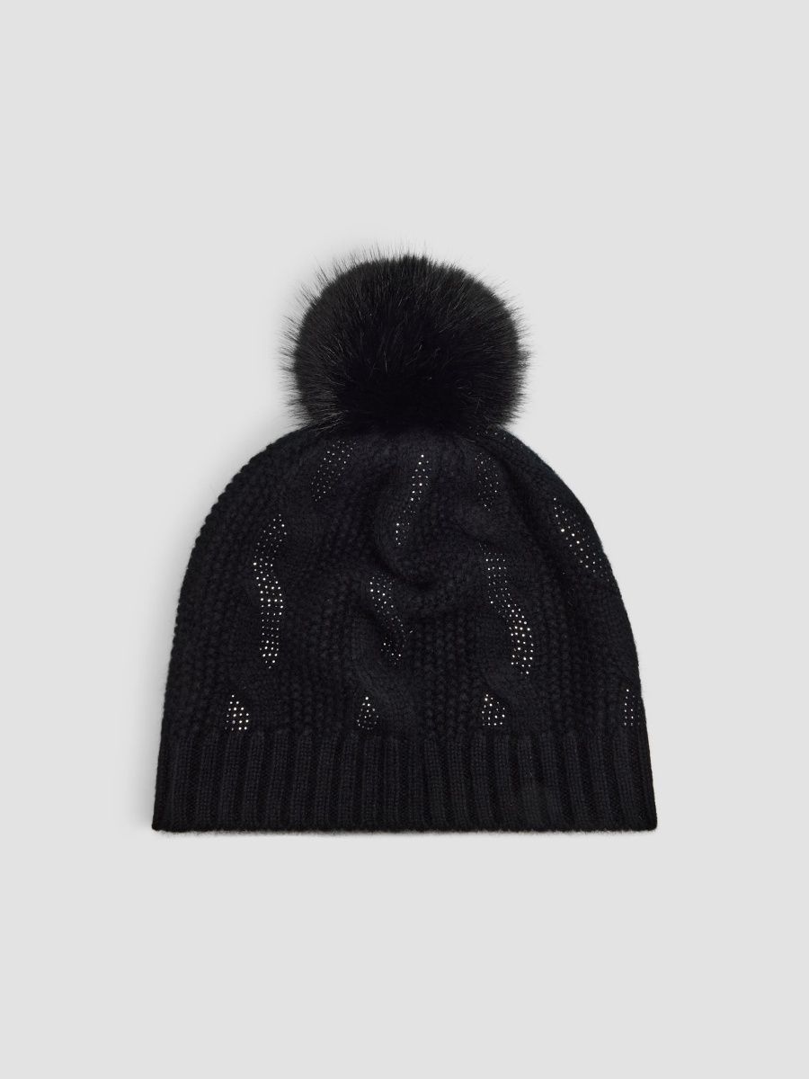 Sofia Cashmere Women's Chunky Cable-Knit Cashmere Beanie - Black