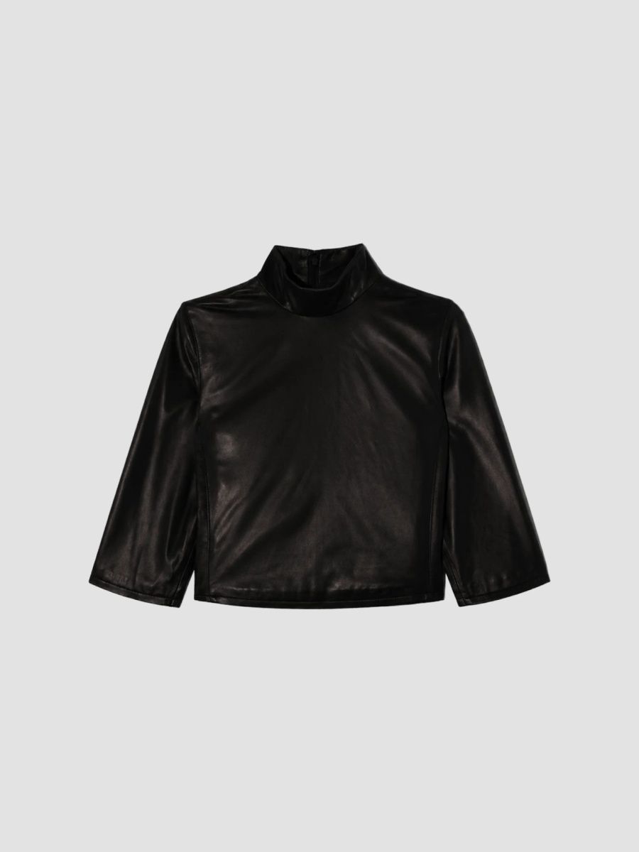 Re/done Women's Sloane Leather Mock Turtleneck Top - Black - Size XS