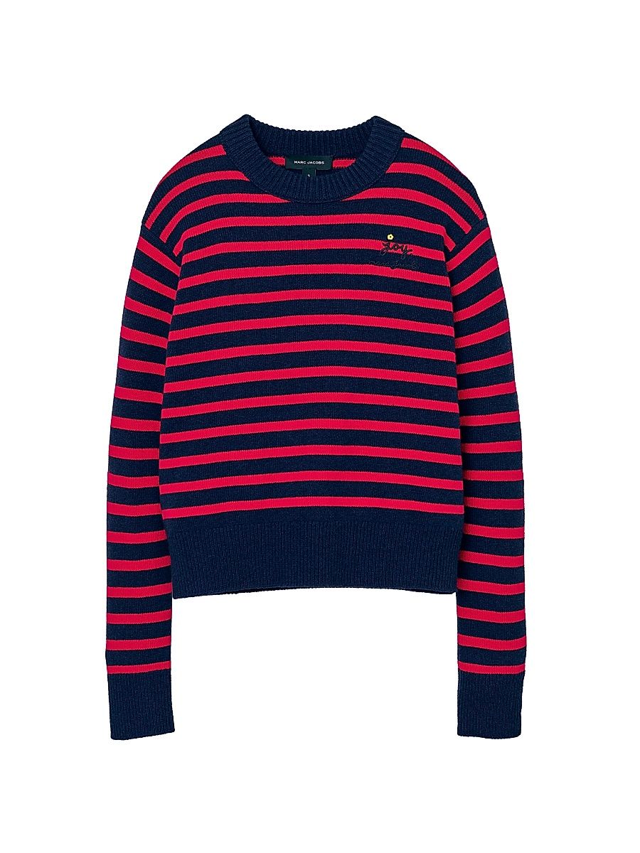 Women's Joy Striped Wool-Cashmere Sweater - Navy Red - Size XS