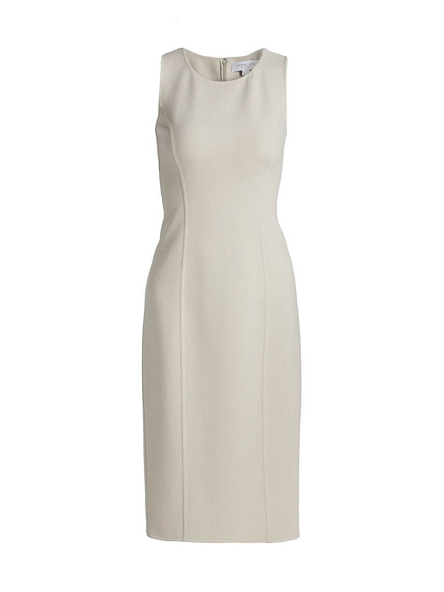 Women's Virgin Wool-Blend Crewneck Sheath Midi-Dress - Oyster - Size 14