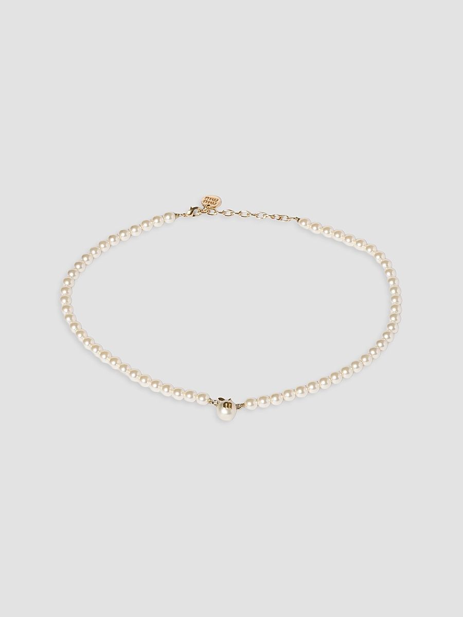 Women's Metal and Pearl Necklace - White