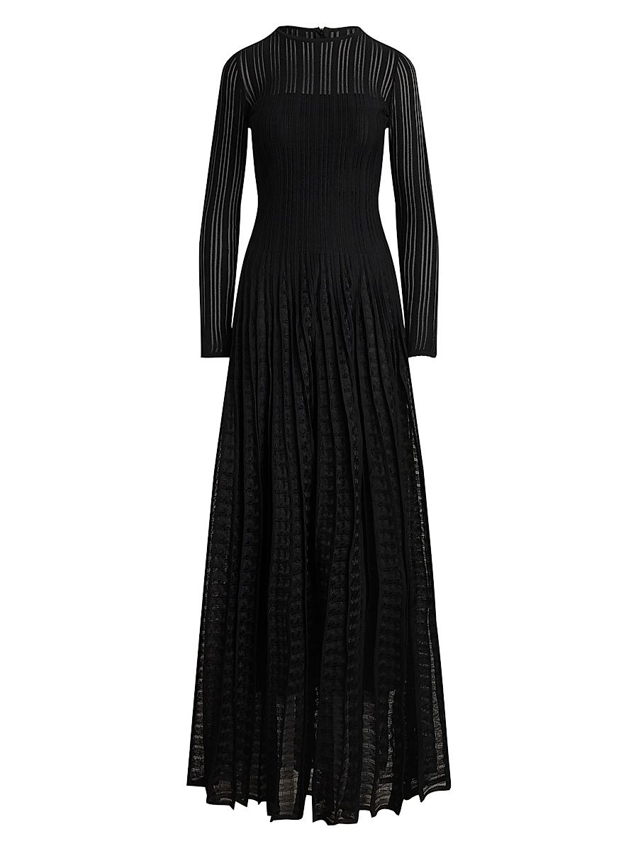 Women's Judith Silk-Blend Long-Sleeve Gown - Black - Size XS
