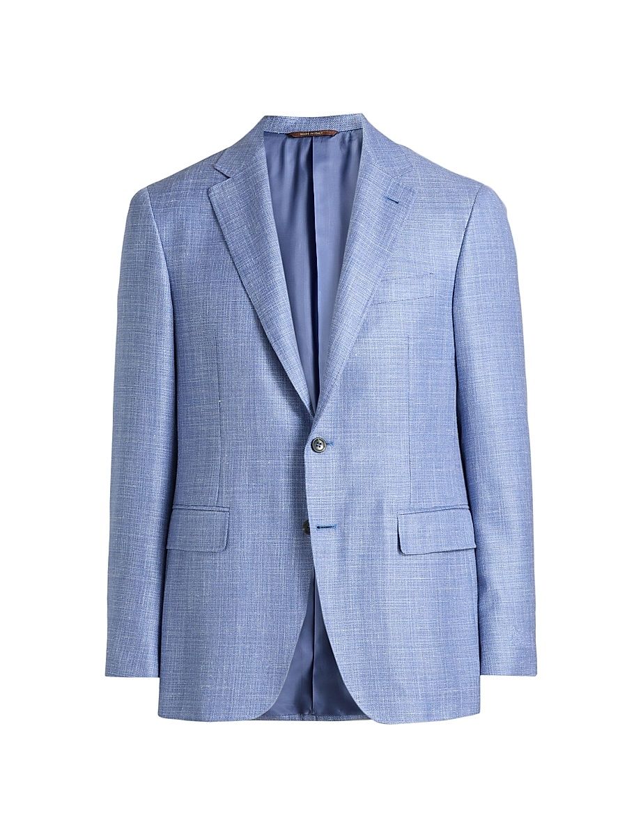 Men's Kei Textured Wool-Silk-Linen Sport Coat - Blue - Size 44