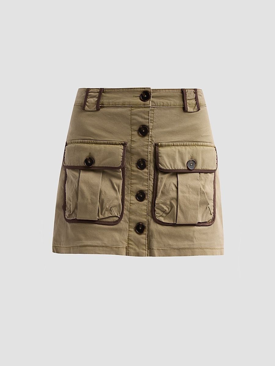 Women's Kylie Contrast-Trim Mini Skirt - Safari - Size 12