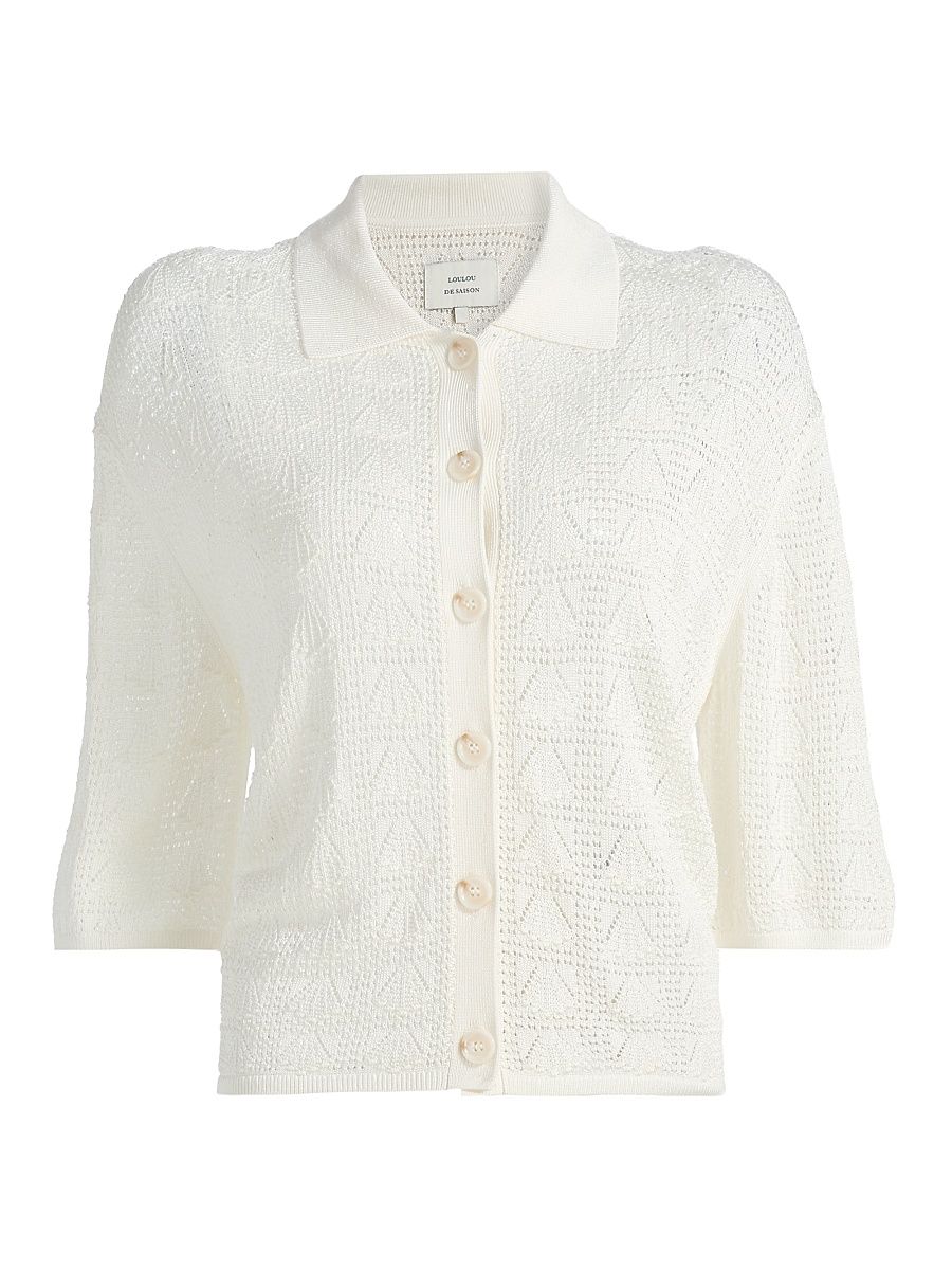 Women's Siani Lace Knit Button-Front Top - Ivory - Size XS