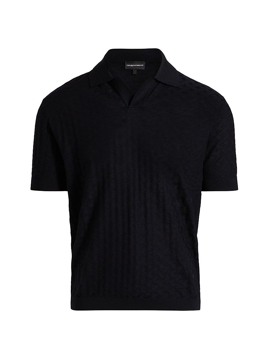Men's Basket-Weave Wool Polo Sweater - Navy - Size Large