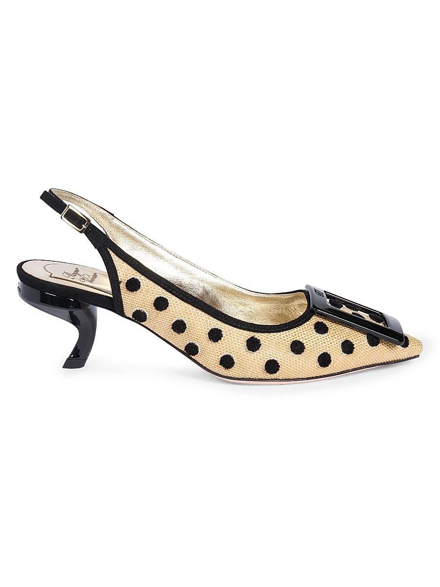 Women's Virgule 55MM Dotted Slingback Pumps - Crema Chiaro Nero - Size 12