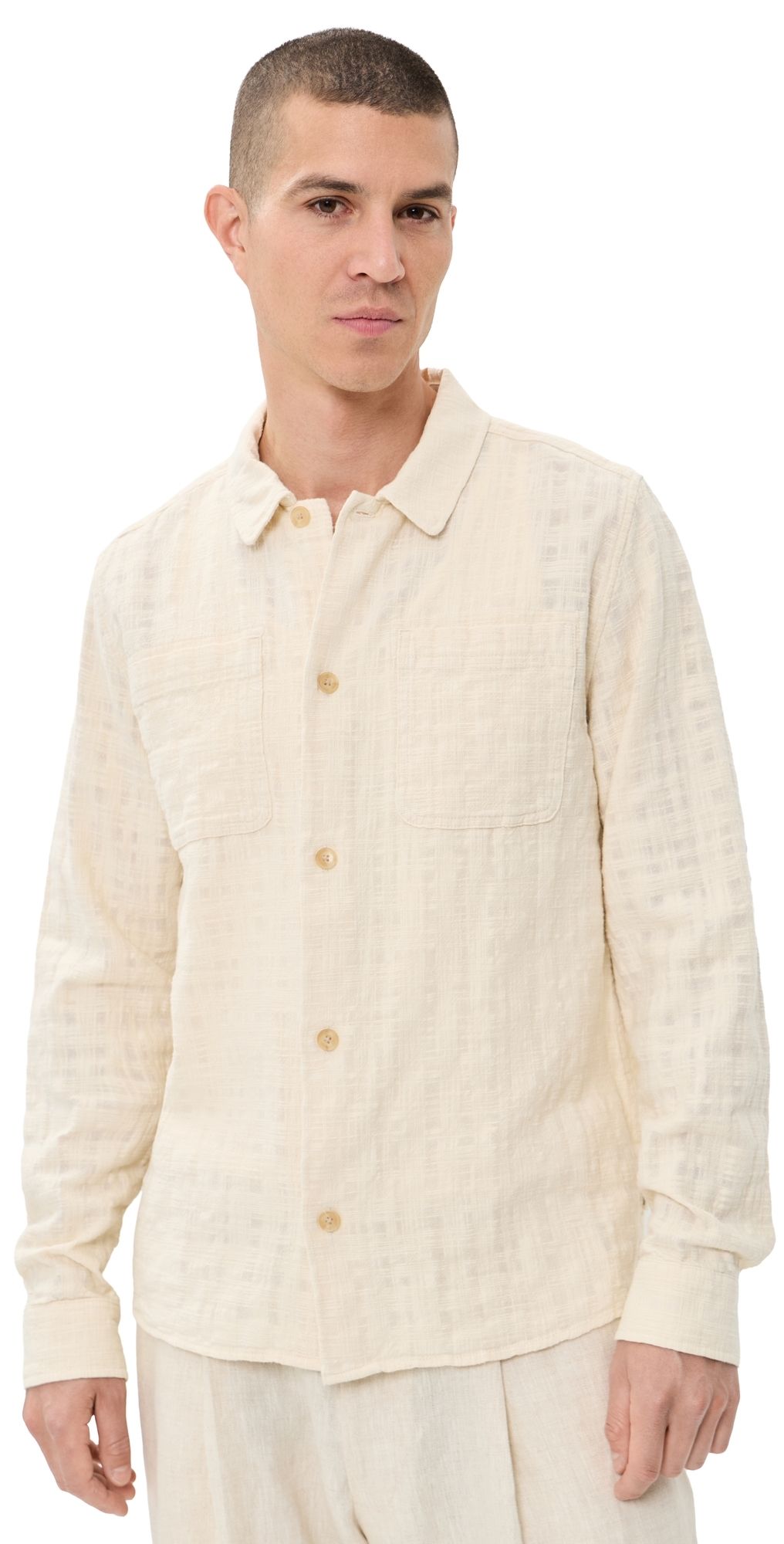 Les Deux Textured Slub Overshirt Ivory S