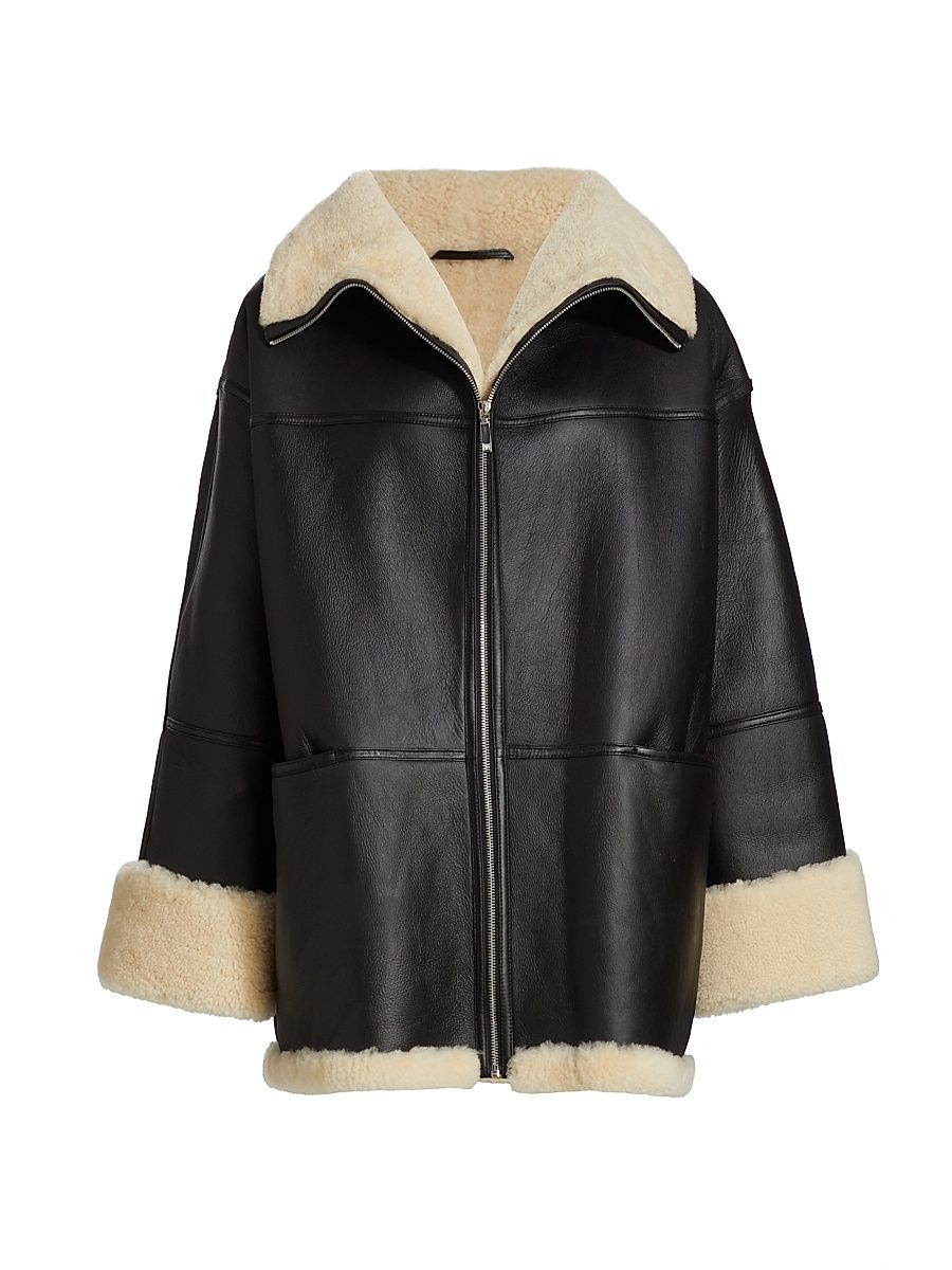 Women's Signature Shearling Jacket - Black Off White - Size Medium