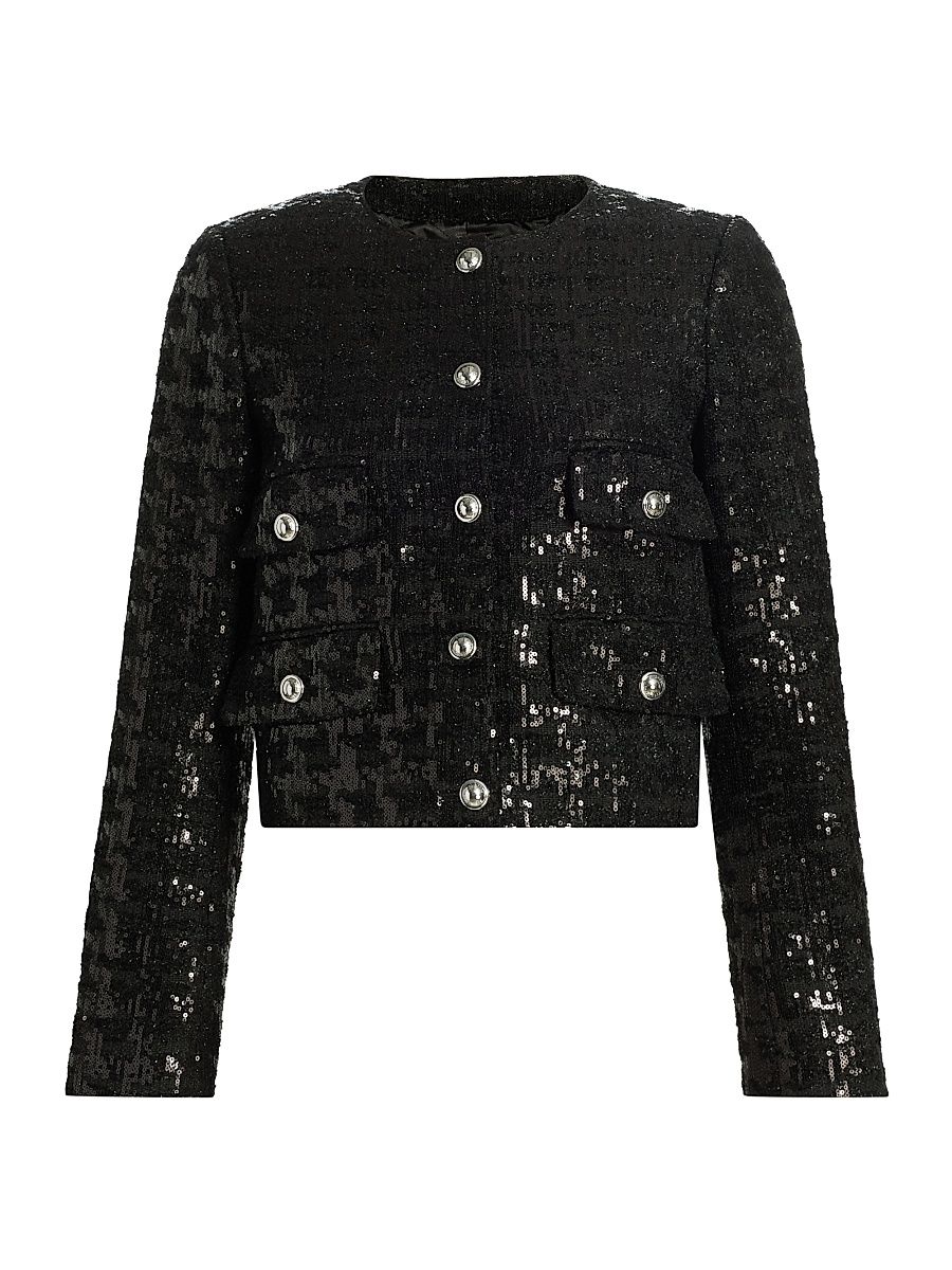 Women's Sequin Tweed Crop Jacket - Black - Size 14