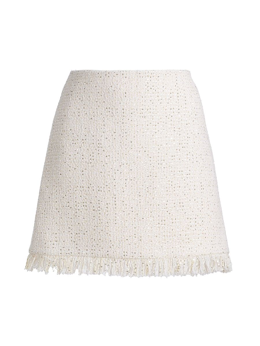 Women's Maris Sequined Fringe-Trimmed Miniskirt - Ivory - Size 14