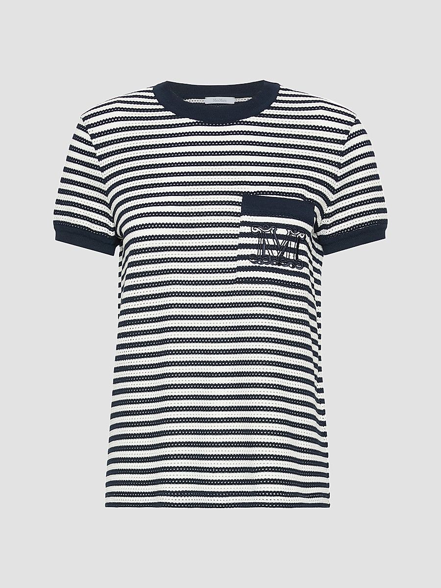 Women's Striped Cotton Mesh T-Shirt - White Blue - Size XL