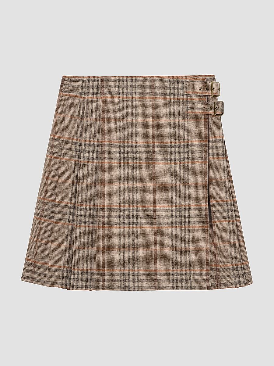Women's Odessa Check Wool Mini Skirt - Sandstone Beige - Size 2