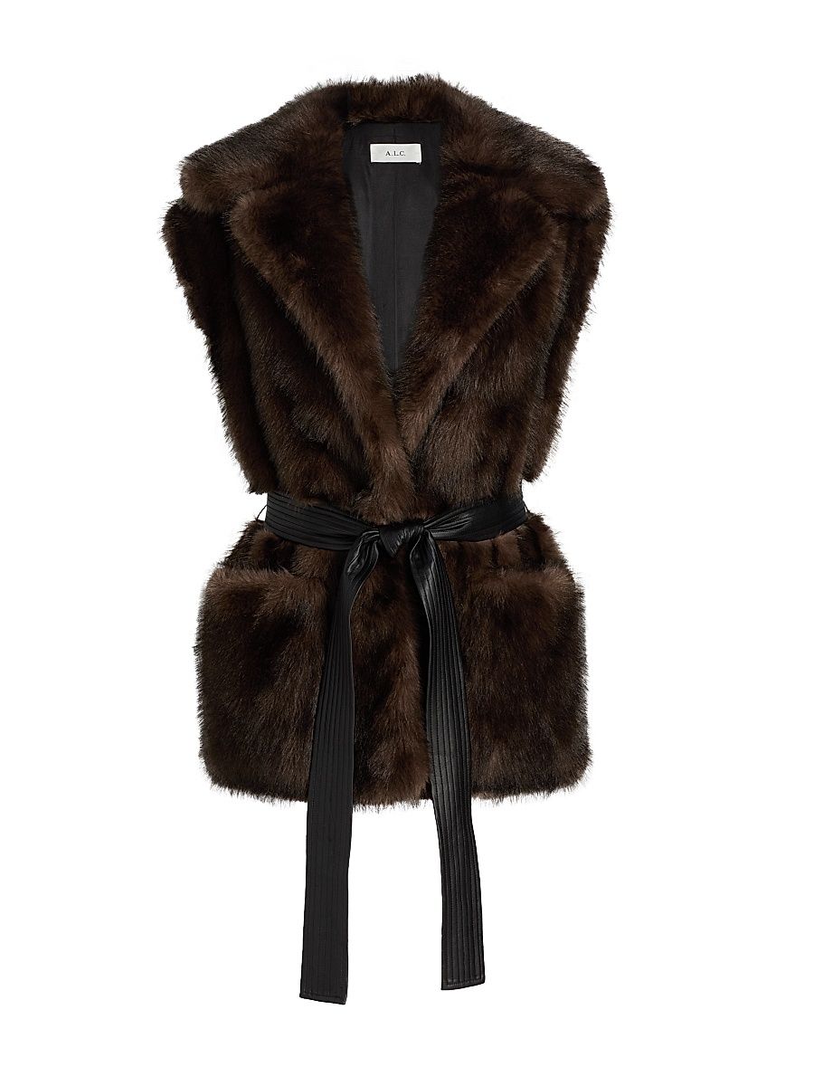 Women's Devon Faux-Fur Tie-Waist Vest - Mink - Size Medium