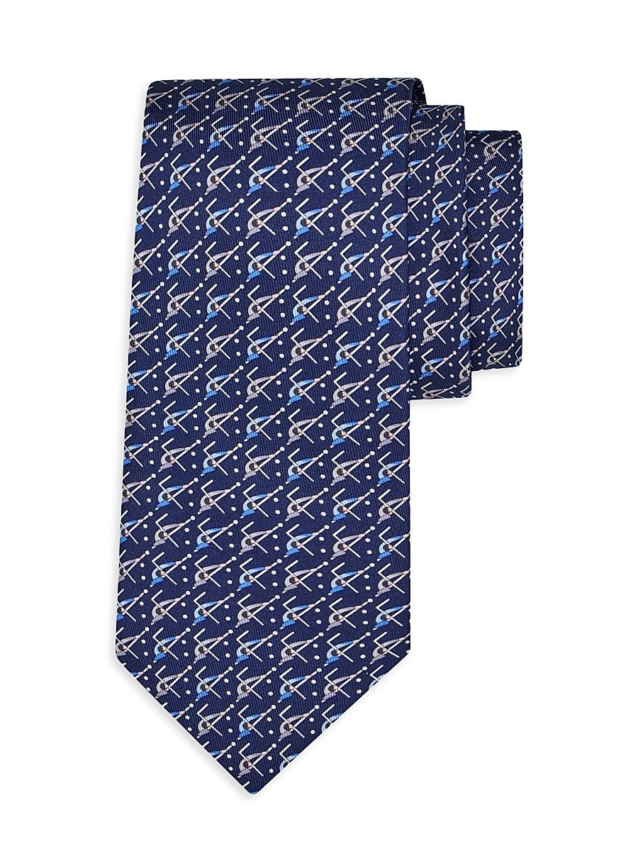 Men's Armando Billiard-Print Silk Tie - Blue Scuro Azzurro