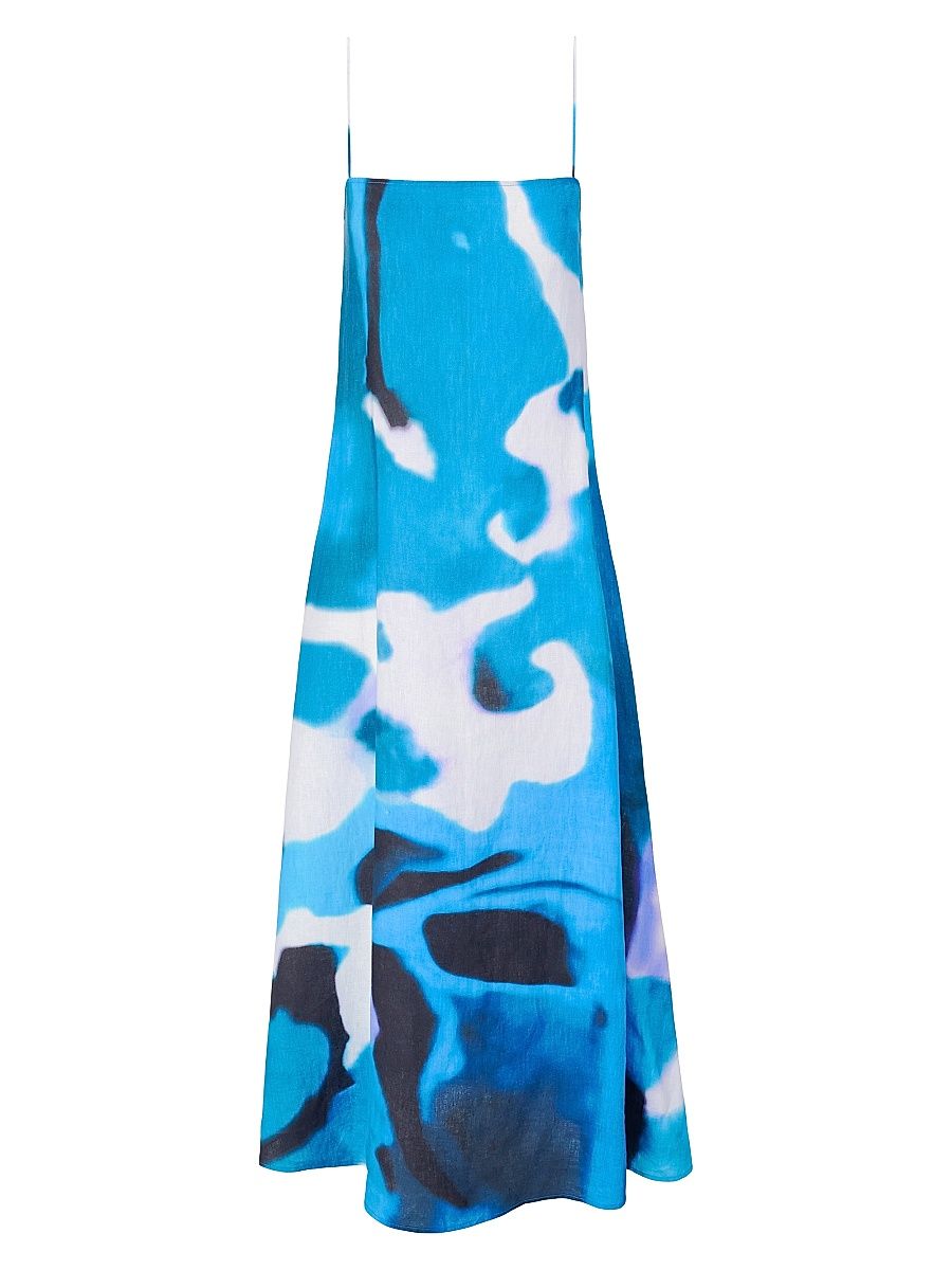 Women's Laura Printed Linen Maxi Dress - Blue Haze - Size XL