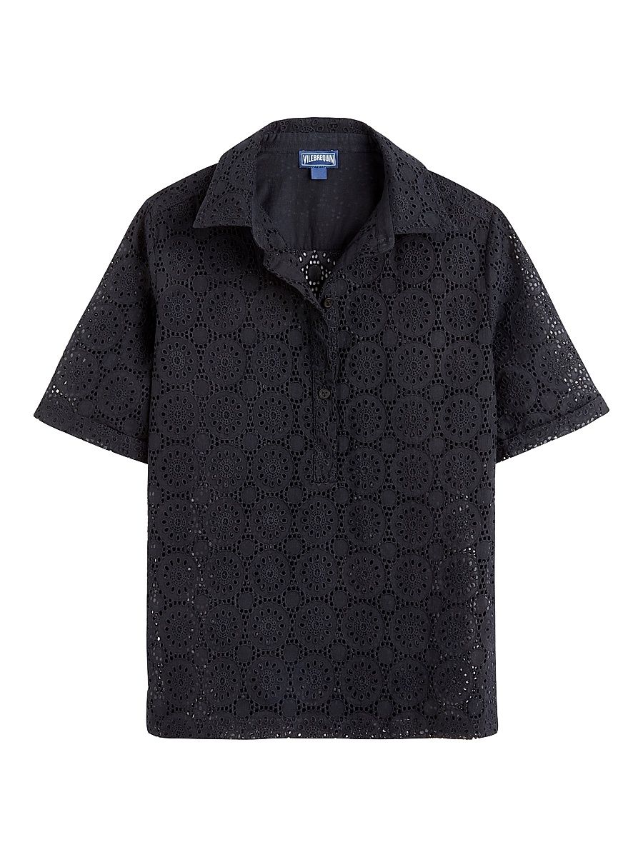 Women's Broderie Anglaise Short-Sleeve Shirt - Noir - Size Small