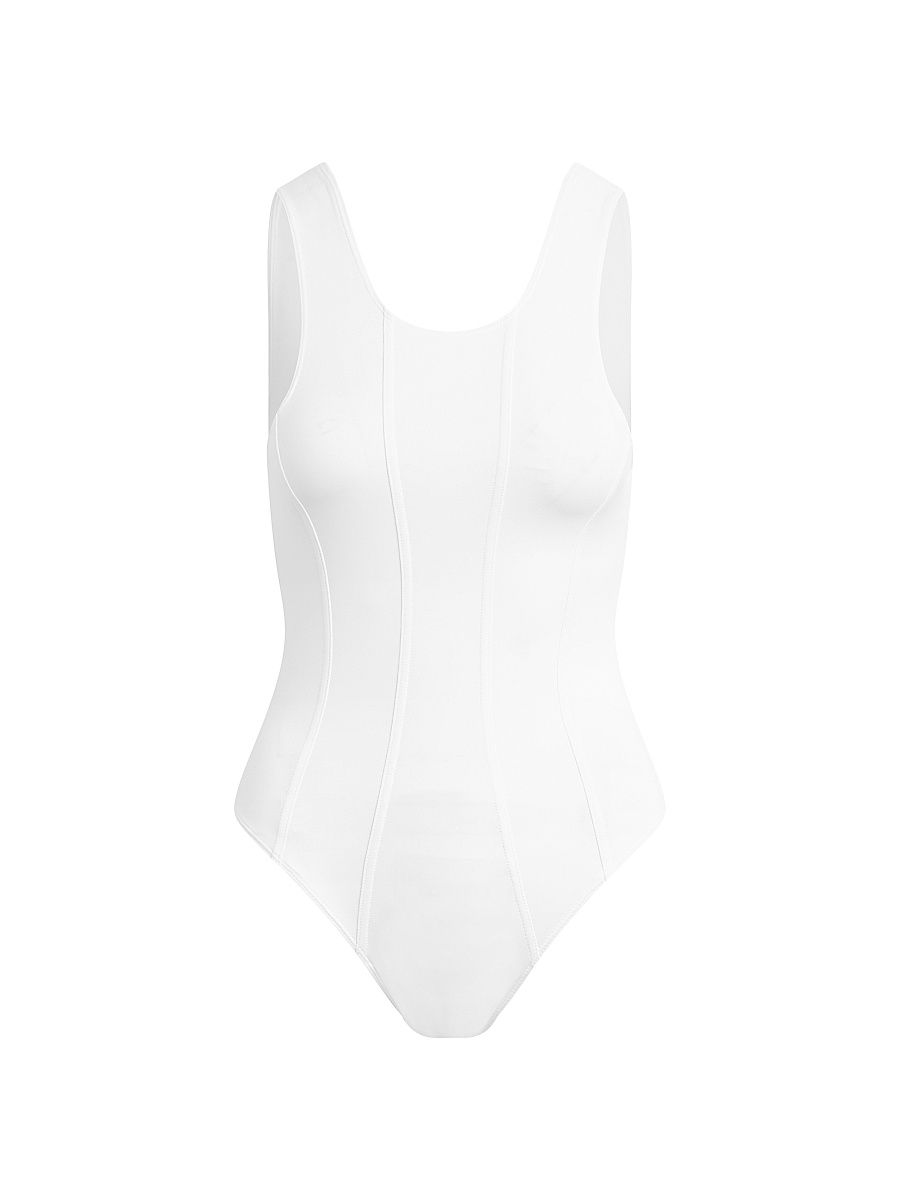 Women's Seamed Scoopneck Bodysuit - White - Size XS