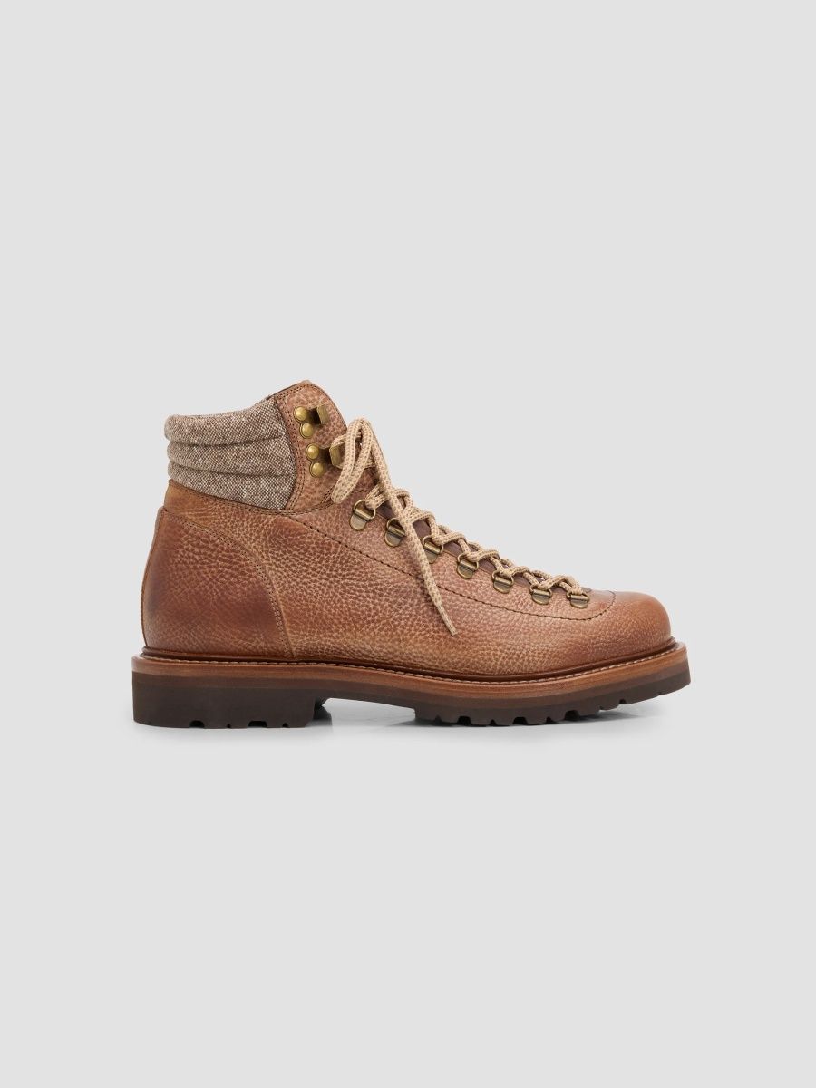 Brunello Cucinelli Men's Grain Leather Alpine Boots - Camel - Size 12