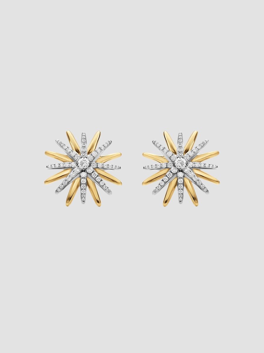 David Yurman Women's Starburst Stud Earrings in Sterling Silver with 18K Yellow Gold with Diamonds, 19MM - Silver Multi