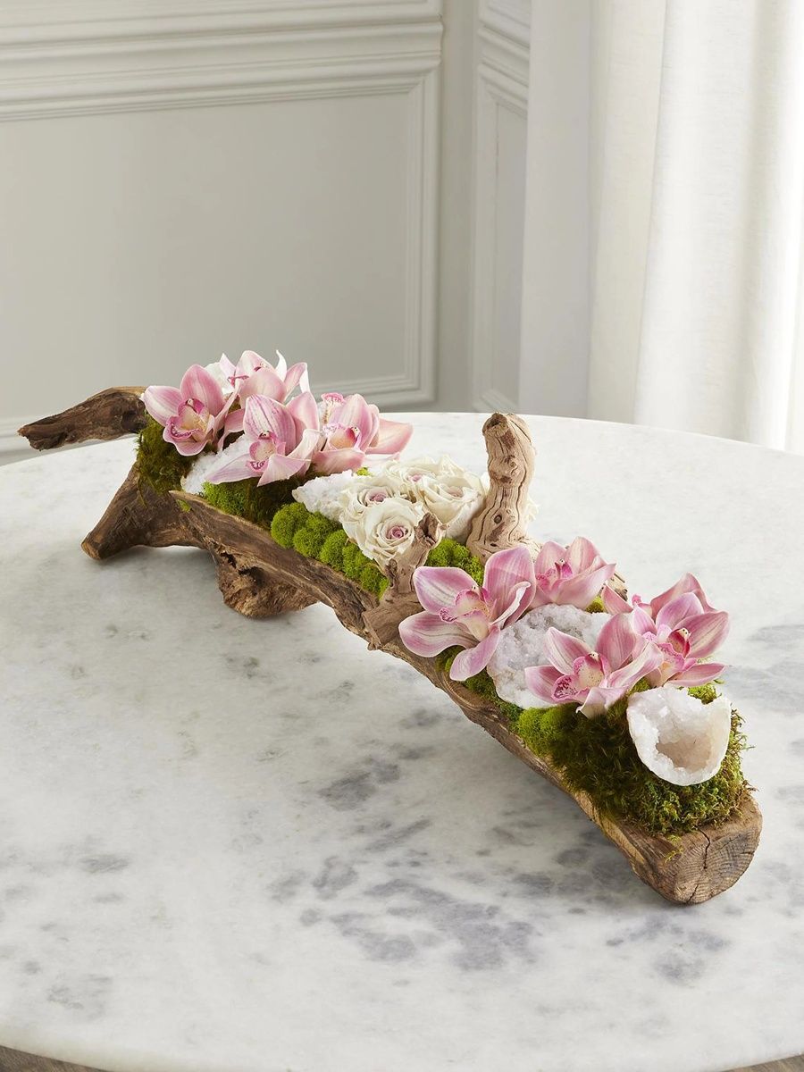 Preserved Roses & Amethyst Arrangement - Pink