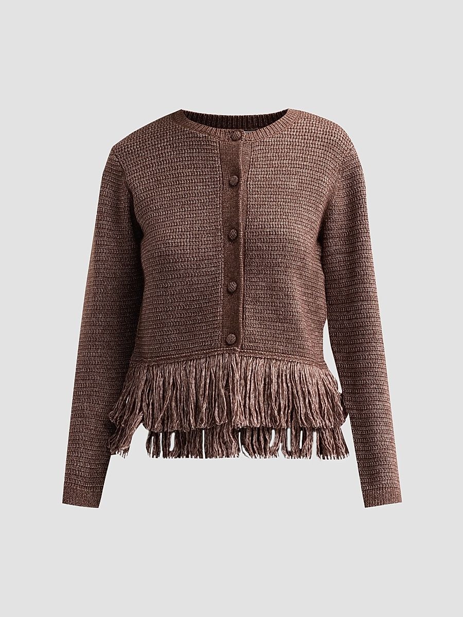 Women's Imara Fringe-Trim Crewneck Top - Cocoa - Size Small