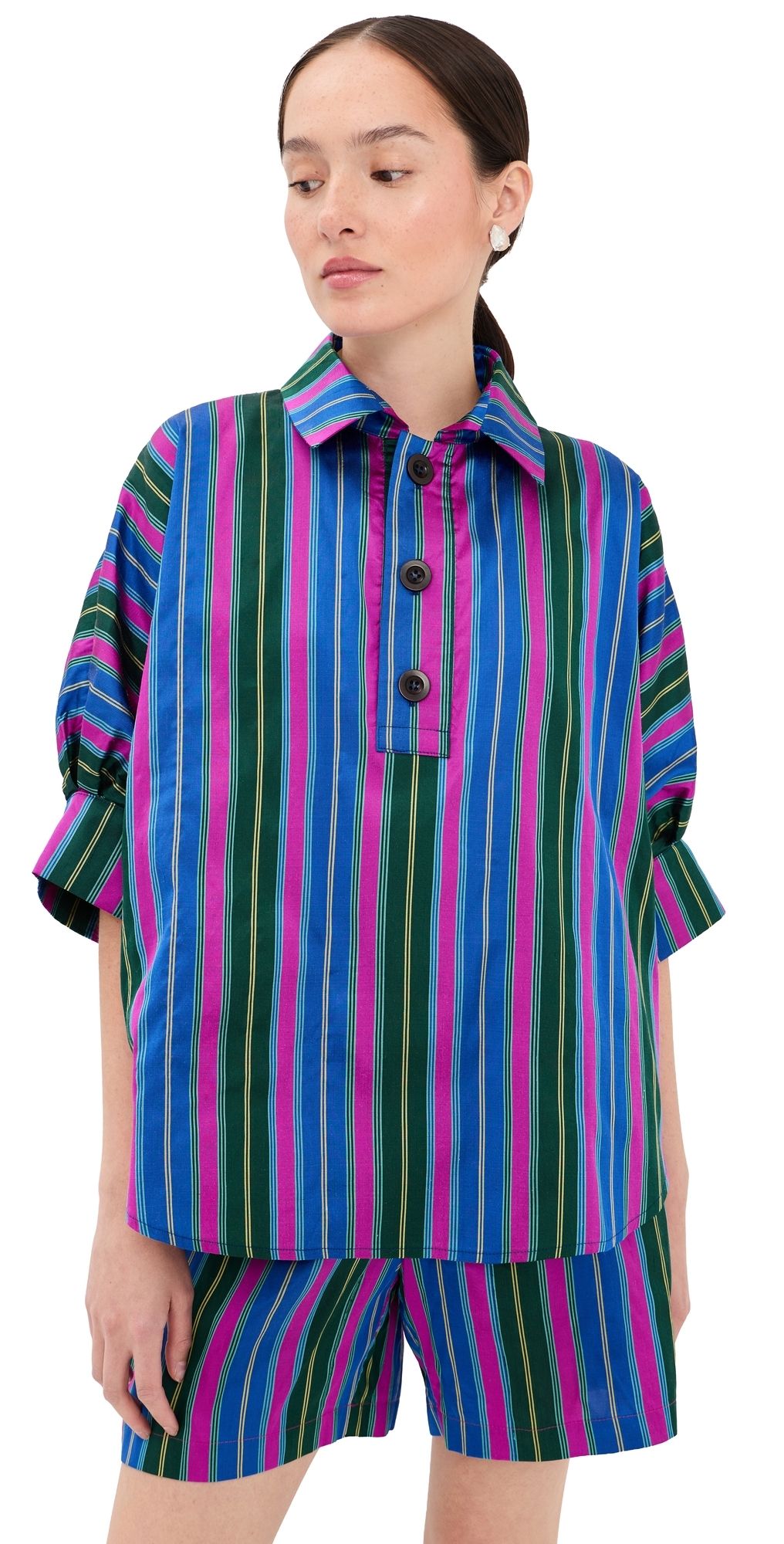 Caro Editions Lisbeth Silk Blouse Big Stripes L