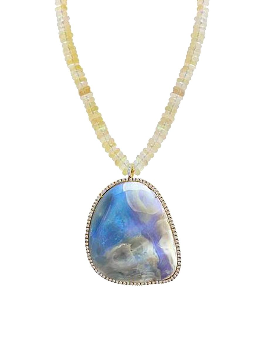 Women's 14K Gold & Boulder Opal Beaded Pendant Necklace - Blue