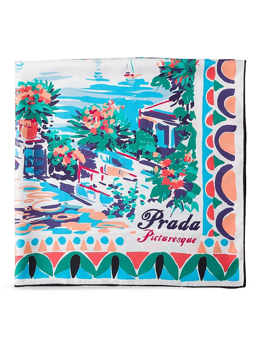 Women's Printed Silk Twill Scarf - Blue