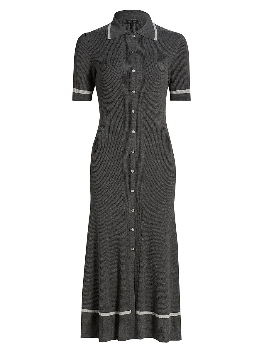 Women's Kassy Rib-Knit Polo Midi-Dress - Charcoal - Size Medium