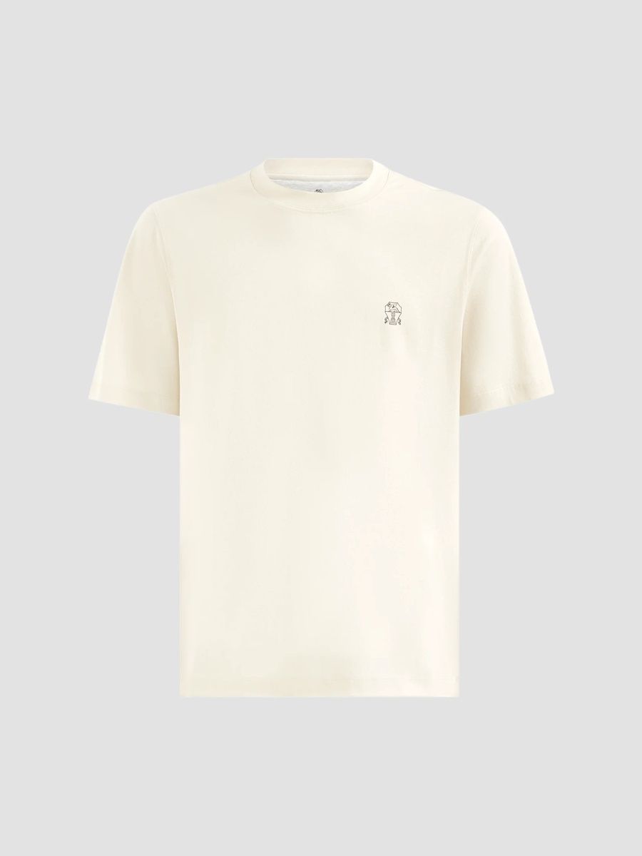 Brunello Cucinelli Men's Cotton Jersey T-Shirt with Logo - Panama - Size XXS