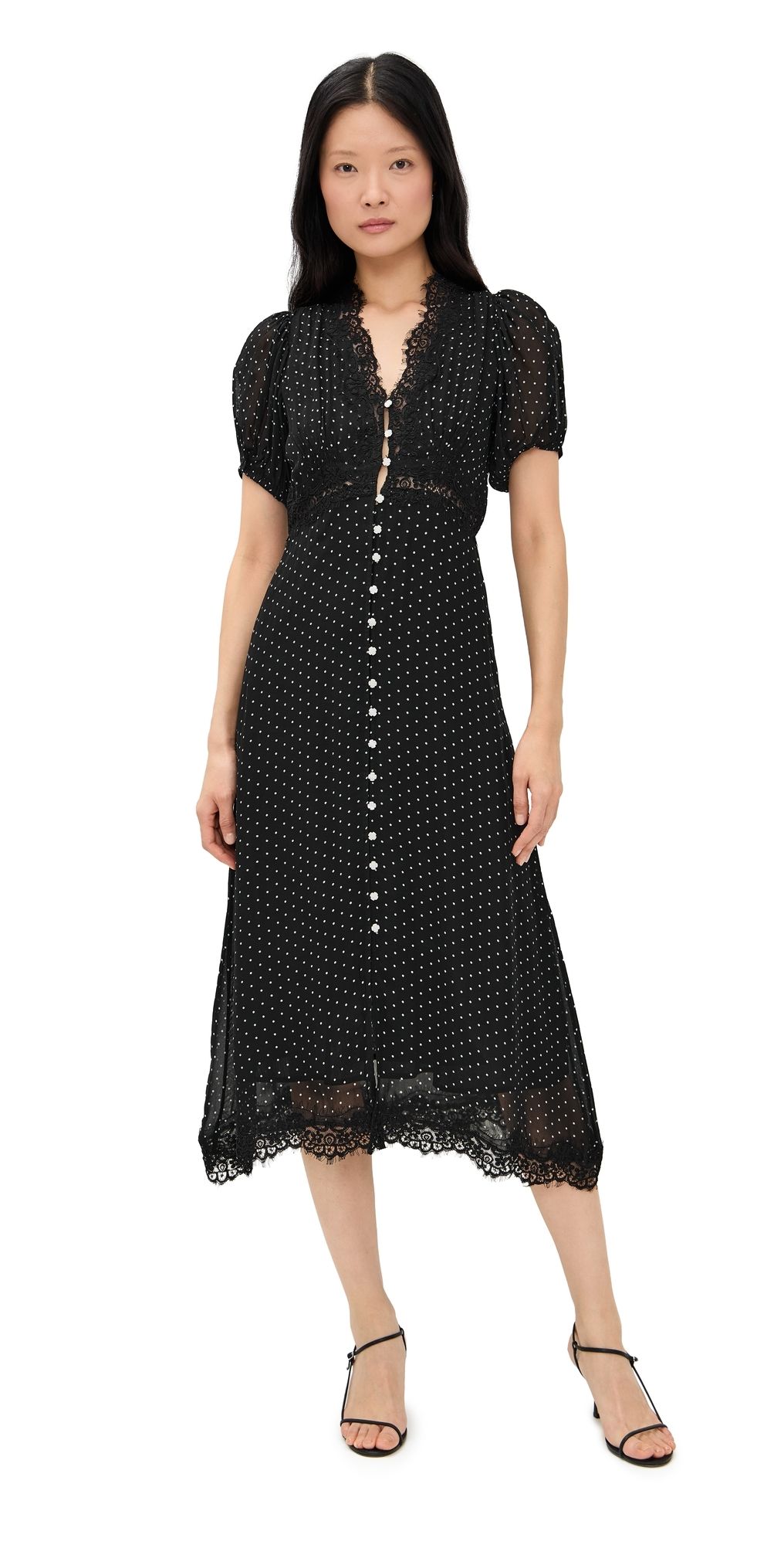 Sea Melody Polka-Dot Puff Sleeve Dress Black 2