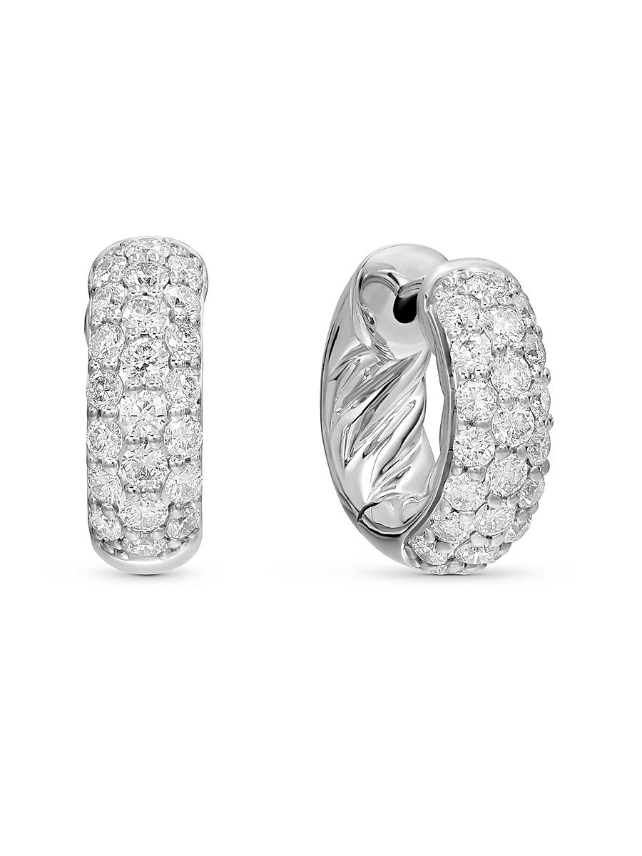 Women's Mercer Micro Hoop Earrings in Sterling Silver with Pavé Diamonds - Diamond