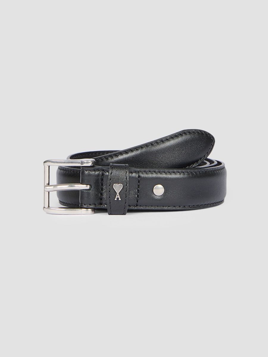 AMI Paris Men's Paris Paris Leather Belt - Black Vibrated Silver - Size 38