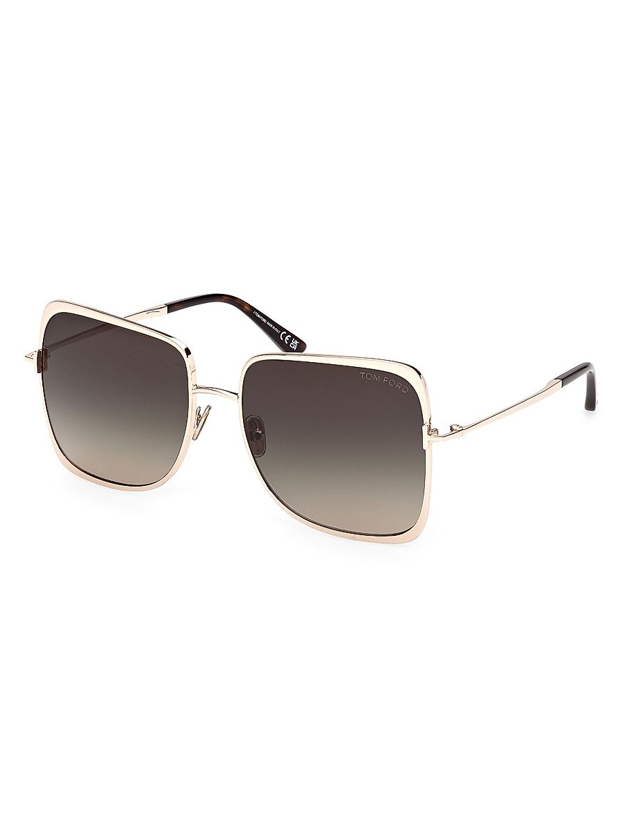 Women's Tara 57MM Square Sunglasses - Gold Black - Size 52